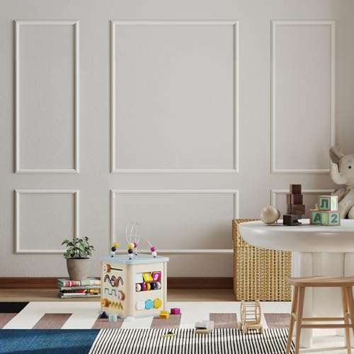 JBER Peel and Stick Wall Molding Kit, 6 Pre-Cut Wainscoting Panels - color: White-3 Pack-A, size: 78 x 24 in+78 x 48 in