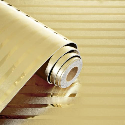 Champagne Gold Metallic Striped Wall Panels Peel and Stick for Wall 12×118" - color: Gold, size: 11.8" x 118"
