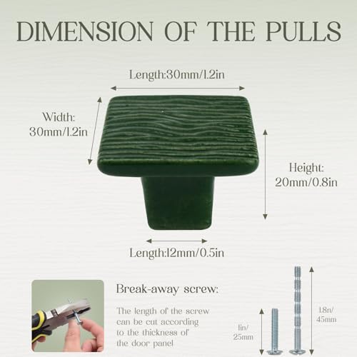 6 Pack Ceramic Drawer Pulls Square Cabinet Pulls Dark Green Drawer Knobs Wavy Natural Cabinet Handles Cute Dresser Knobs Boho Drawer Pull - color: Dark Green