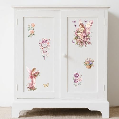 Peacoblue Fairy with Flowers Rub On Transfers for Furniture Craft 6"x12" - style: Fairy With Flowers