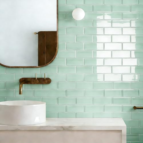 Art3d Seaglass Subway Design Peel and Stick Backsplash, 10-Pack, Aqua Green - color: Aqua Green
