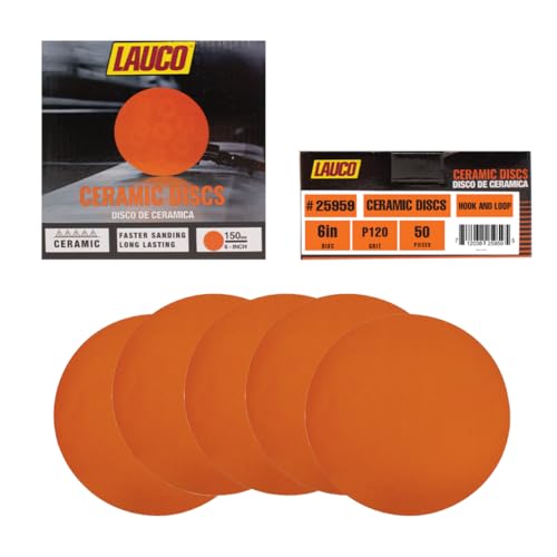 Premium 6" Hook and Loop Sanding Discs (Box of 50) - Hook and Loop Backing Discs for DA Orbital Sanders - Automotive Sanding Wood Furniture Finishing (GRIT-120) 25959 - size: GRIT-120