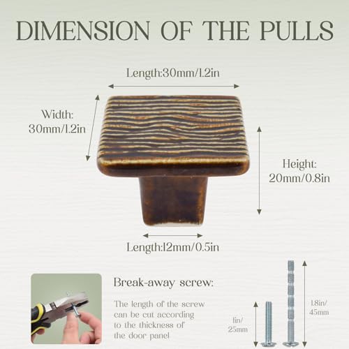 6 Pack Ceramic Drawer Pulls Square Cabinet Pulls Brown Drawer Knobs Wavy Natural Cabinet Handles Cute Dresser Knobs Boho Drawer Pull - color: Brown