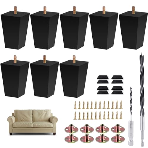 Sofa Legs Square Bed Feet 3 inch Wood Replacement Leg for Furniture Set of 8,Black (3”, 8set) - color: 8set, size: 3”