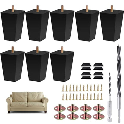 Sofa Legs Square Bed Feet 3 inch Wood Replacement Leg for Furniture Set of 8,Black (3”, 8set) - color: 8set, size: 3”