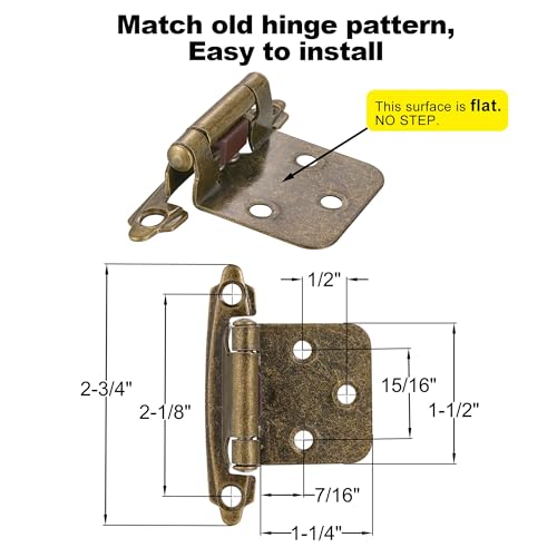 Antique Brass Cabinet Hinges, 1/2” Overlay, 4 Pack - color: Antique Brass, size: 1/2 Inch Overlay