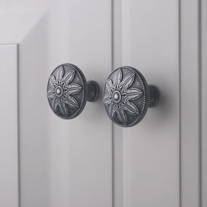 10 Pack Antique Silver Cabinet Knobs,1.4" Round Solid Antique Kitchen Cabinet Hardware Handles for Cabinets and Drawers, Silver Drawer Pulls Dresser Knobs - color: Antique Silver