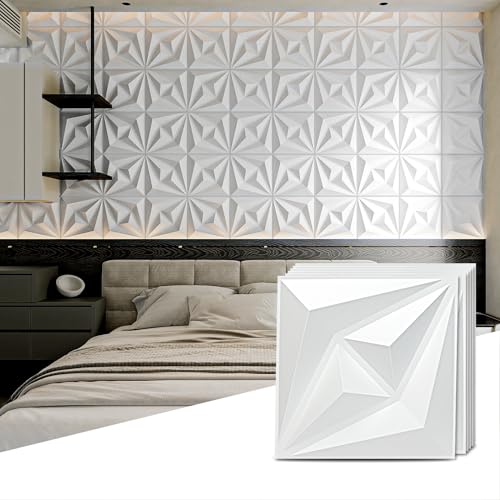 AMZDEPOT 50 Pack 3D Wall Panels, 12x12 Inch, White - color: White, size: 50 Pack