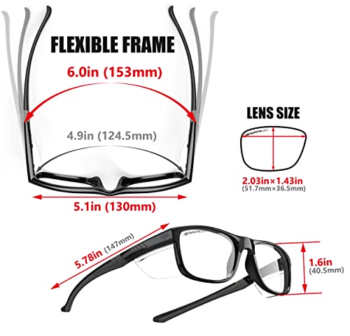 HTS HUNTERSKY TR90NZZ Safety Glasses with Side Shield Small Size Women Men ANSI Z87 Anti Fog Scratch Resistant Lab Pickleball - color: Gloss Black