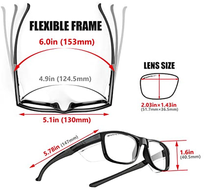 HTS HUNTERSKY TR90NZZ Safety Glasses with Side Shield Small Size Women Men ANSI Z87 Anti Fog Scratch Resistant Lab Pickleball - color: Gloss Black