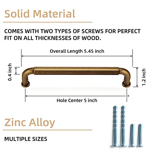 Goo-Ki 6 Pack 5 Inch （128mm） Hole Center Cabinet Pulls Antique Brass Zinc Alloy Kitchen Drawer Pulls Drawer Handles 5.5 Inch Length 2201-GT-128 - color: Antique Brass, size: 5 Inch Hole Centers