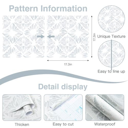 Blue Wallpaper Coastal Peel and Stick Wallpaper Boho 393"x17.3" Blue and White Wall Paper Geometric Contact Paper Textured Removable Vinyl Waterproof for Bathroom Bedroom Farmhouse Kitchen - color: White and Blue, size: 17.3" x 393"