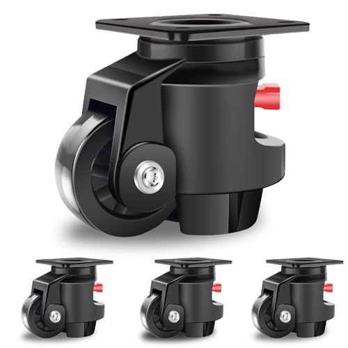 Nefish Leveling Casters Wheels with Ratchet Arm 6600 LBS, Heavy Duty Retractable Caster Wheel, Plate Swivel Workbench Castors, Durable Nylon Wheels & Leveling Feet for Machine, Industrial, Equipment - size: 100 F