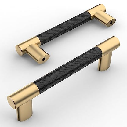 Amerdeco 10 Pack Matte Black and Gold Knurled Cabinet Pulls 3.75" - color: Black Gold, size: 3.75" hole center