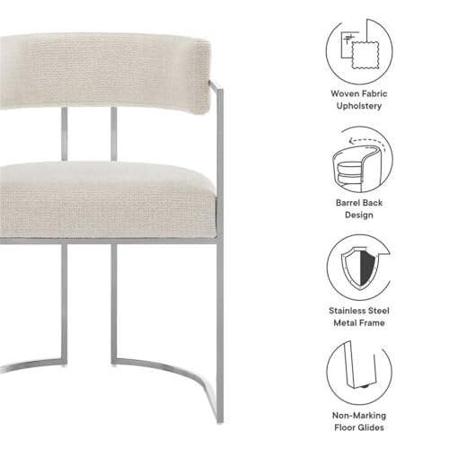 MAKLAINE Stainless Steel Chrome Dining Accent Chair, Silver Cream Upholstery, Curved Metal Frame, Padded Seat and Backrest, Adjustable Floor Glides, Modern Style, for Dining, Office, or Living Room - color: White
