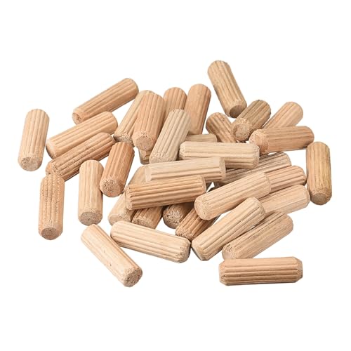 uxcell Wooden Dowel Pins 50pcs 8x25mm(5/16"x1") Fluted Beveled Ends Wood Dowel Pegs Kiln Dried Hardwood for Woodworking Furniture Shelf - size: 8x25mm