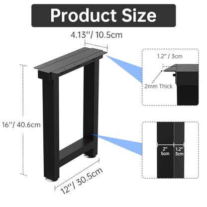 TOCRETOARE Metal Table Legs Heavy Duty, 16”H x 12”W, Metal Furniture Legs for Dining Desk Bench and Coffee Table, Industrial Black DIY Iron Bench Legs, Set of 2 - color: Rectangle, size: 16"Hx12"W