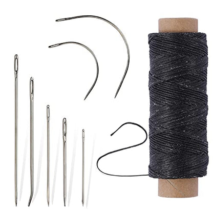 55 Yards Waxed Thread with 7 Leather Needles for Hand Sewing - color: Black