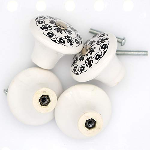 LXZ 4 PCs Vintage Style Round Ceramic Knobs Handles Pulls for Cabinet Drawer Door