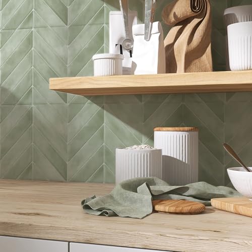 SMART TILES Peel and Stick Backsplash - 5 Sheets of 11.43" x 9" - 3D Adhesive Peel and Stick Tile Backsplash for Kitchen, Bathroom, Wall Tile - color: Solna Green