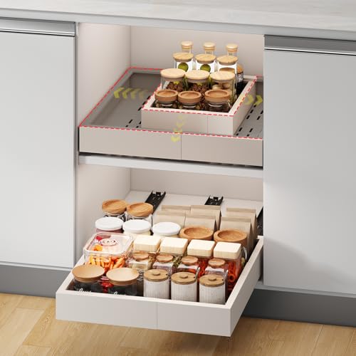 Fokyfok Pull out Cabinet Organizer,11"-16"W,17"-24"D,Expandable,Adhesive - color: White, size: (11"W-16"W)X(17"D-24"D)