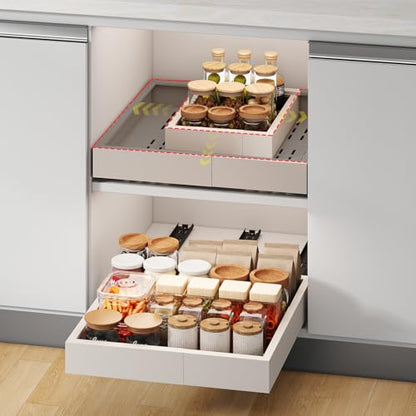 Fokyfok Pull out Cabinet Organizer,11"-16"W,17"-24"D,Expandable,Adhesive - color: White, size: (11"W-16"W)X(17"D-24"D)