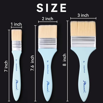 PHOENIX Flat Paint Brush Set - 3 Sizes Nylon Large Paint Brushes - size: 1", 2", 3"