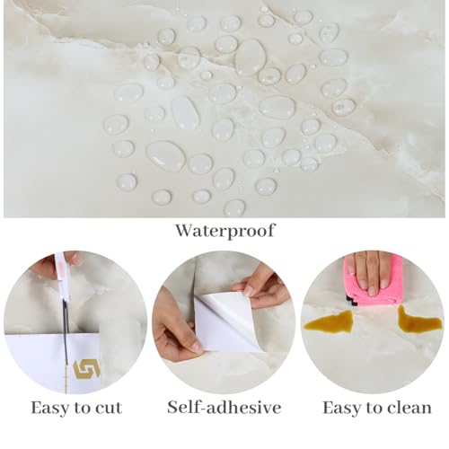 VaryPaper Large Size 32"x118" Thick Cream Marble Countertop Contact Paper Peel and Stick Marble Wallpaper Waterproof Kitchen Vinyl Wrap for Countertops Table Removable Self Adhesive Granite Wall Paper - size: 32" x 118"