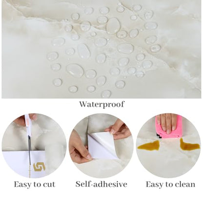 VaryPaper Large Size 32"x118" Thick Cream Marble Countertop Contact Paper Peel and Stick Marble Wallpaper Waterproof Kitchen Vinyl Wrap for Countertops Table Removable Self Adhesive Granite Wall Paper - size: 32" x 118"