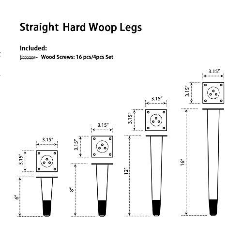 4 Pcs Retro Straight Wood Furniture Legs – Solid Wood Sofa, Bench, Table Legs with Metal Footing, Durable and Stylish Design (6" H Dark Bronze Footing) - size: 6"H Dark Bronze Footing