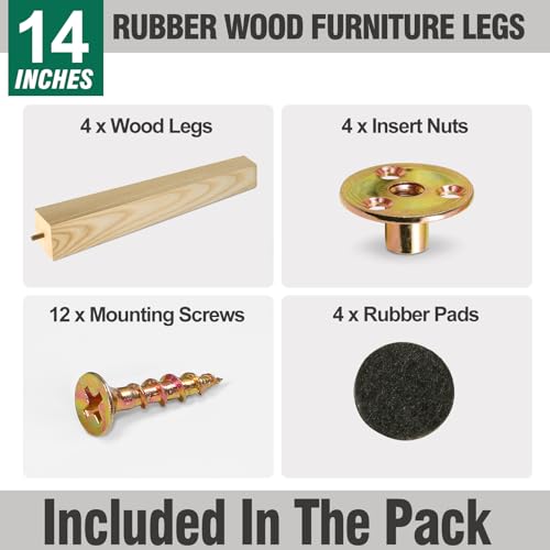 FoDau770 Square Furniture Legs 14 Inch, Ash Wood Legs with 5/16"-18 Bolts - size: 14 Inch