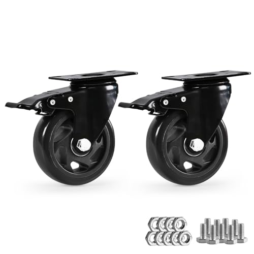 Caster Wheels,4 Inch Heavy Duty Casters with Brake,Set of 2, Black - color: Black, size: 4"