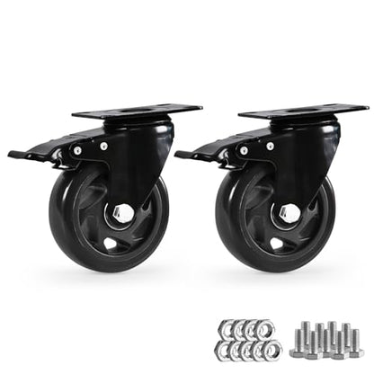Caster Wheels,4 Inch Heavy Duty Casters with Brake,Set of 2, Black - color: Black, size: 4"