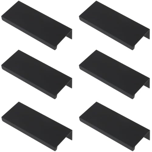 3.15 Inch Finger Pull 6Pcs, 2.52 Inch Hole Centers, Aluminum Alloy, Black - color: Black, size: 80mm/3.15", style: Straight Edge