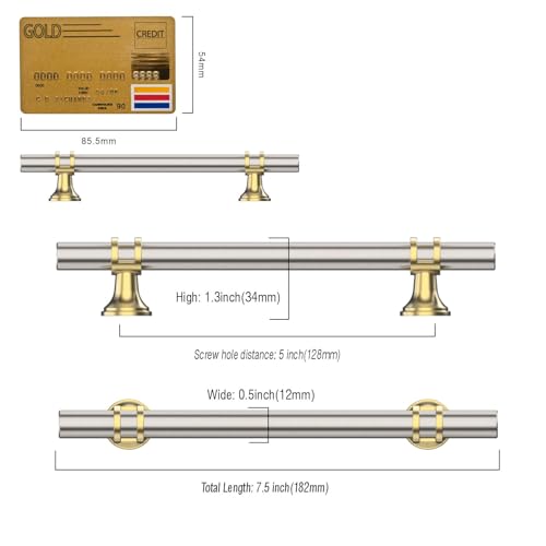 Amerdeco 10 Pack Brushed Satin Nickel and Gold Cabinet Pulls 5 Inch(128MM) Hole Centers Kitchen Cabinet Handles Cabinets Hardware Drawer Pulls ZH0058 - color: Gold+Brushed Satin Nickel, size: 5"/128MM Hole Center