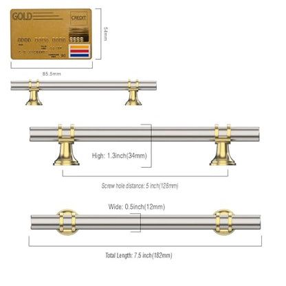 Amerdeco 10 Pack Brushed Satin Nickel and Gold Cabinet Pulls 5 Inch(128MM) Hole Centers Kitchen Cabinet Handles Cabinets Hardware Drawer Pulls ZH0058 - color: Gold+Brushed Satin Nickel, size: 5"/128MM Hole Center