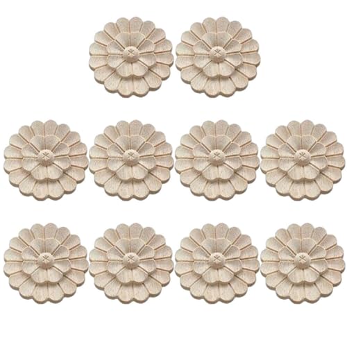 10-Packs Wood Carved Onlays Appliques Unpainted Wood Rosettes Fancy Carving Furniture Decals for Door Wall Fireplace Mirror Stairs Cabinet Dresser Cupboard Bed Wardrobe DIY Decor 6cm/2.36" (#5) - style: #5