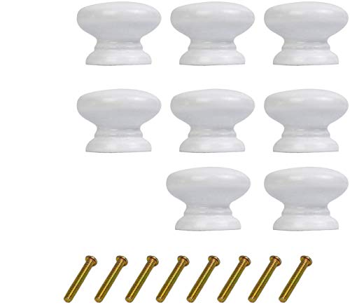 8PCS Round Wood Drawer Knob,Dresser Furniture Drawers 33mm Dia,White Cabinet Pulls Handles with Screws Hardware for Drawer Wardrobe Dresser - color: White