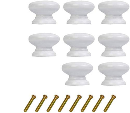 8PCS Round Wood Drawer Knob,Dresser Furniture Drawers 33mm Dia,White Cabinet Pulls Handles with Screws Hardware for Drawer Wardrobe Dresser - color: White