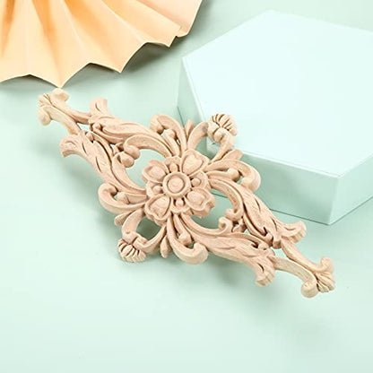 1Pc Wood Carved Appliques Central Wooden Carving Onlays Furniture Decals - size: 1-Pack, 8 x 4 inches