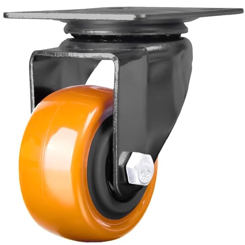Finnhomy Swivel Casters Wheels Set of 4 Heavy Duty Plate Casters 2 Inch Premium Polyurethane PU Wheels for Furniture/Workbench Load Bearing 800 Lbs Anti-wear Smooth Casters Orange (Free Screws) - style: 2" (No Brake)