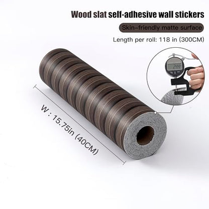 Walnut Peel and Stick Slat Wall Panels,Wood Grain Paneling - color: Dark Walnut