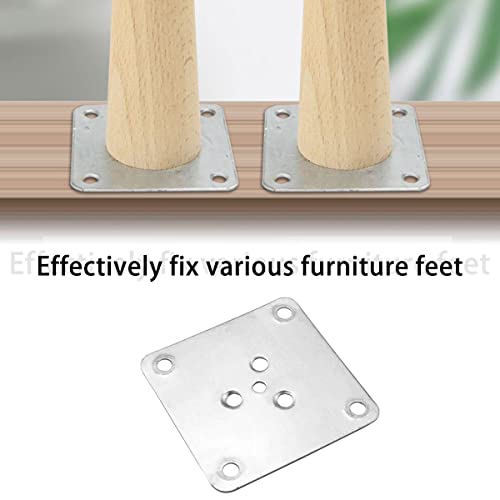 4pcs Metal Square Furniture Leg Connector Plates (Silver, 70 x 70mm/ 2.75 x 2.75, 5.5mm/ 0.22) - Mid-Century Style - For Sofas, Seats, Ottomans, Table Cabinets - Screw-In Installation