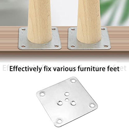 4pcs Metal Square Furniture Leg Connector Plates (Silver, 70 x 70mm/ 2.75 x 2.75, 5.5mm/ 0.22) - Mid-Century Style - For Sofas, Seats, Ottomans, Table Cabinets - Screw-In Installation
