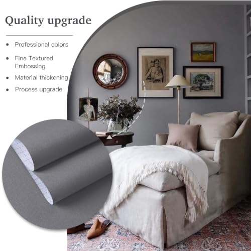 Dimoon 17.7''x118'' Peel and Stick Wallpaper Grey Contact Paper for New Environmentally Friendly Materials Thickening Upgrade Embossed Renter Friendly Gray Wall Paper Modern Vinyl Countertop Bedroom - color: Light Gray, size: 17.7" x 118"