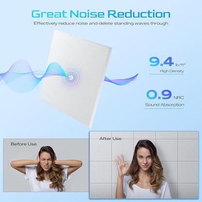 6 Pack Self-Adhesive Sound Proof Foam Panels for Walls 12"x12"x0.4" Fabric - color: White, size: Basic 6-Pack