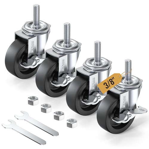 HOLKIE Caster Wheels 3 inch Locking Casters Set of 4, Threaded Stem 3/8" -16 x 1-1/4" (Diameter 3/8", Length 1-1/4") Swivel Heavy Duty Castors Black - style: Black-3/8" -16 x 1-1/4"