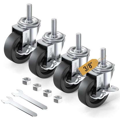 HOLKIE Caster Wheels 3 inch Locking Casters Set of 4, Threaded Stem 3/8" -16 x 1-1/4" (Diameter 3/8", Length 1-1/4") Swivel Heavy Duty Castors Black - style: Black-3/8" -16 x 1-1/4"