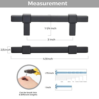 15 Pack Black Cabinet Handles, 3" Hole Center Drawer Pulls Cabinet Hardware - color: Black, size: 3 Inch Hole Center