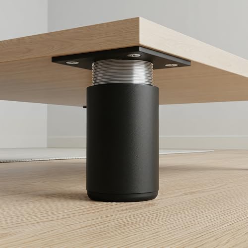 4 Pack 2 Inch Round Adjustable Aluminum Alloy Furniture Legs, Heavy Duty Cabinet Sofa Table Legs, Replacement Feet with Screws & Non-Slip Base, Black - color: Black